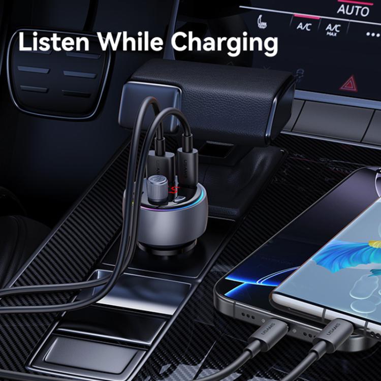 USAMS CC328 30W USB and Type-C Car Fast Charger Digital Display Bluetooth FM, CC328