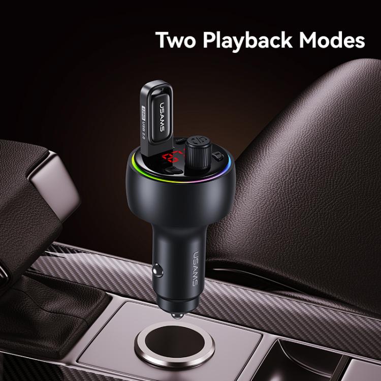 USAMS CC328 30W USB and Type-C Car Fast Charger Digital Display Bluetooth FM, CC328