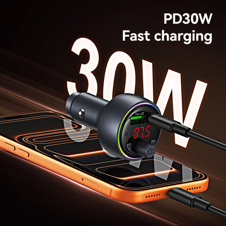 USAMS CC328 30W USB and Type-C Car Fast Charger Digital Display Bluetooth FM, CC328