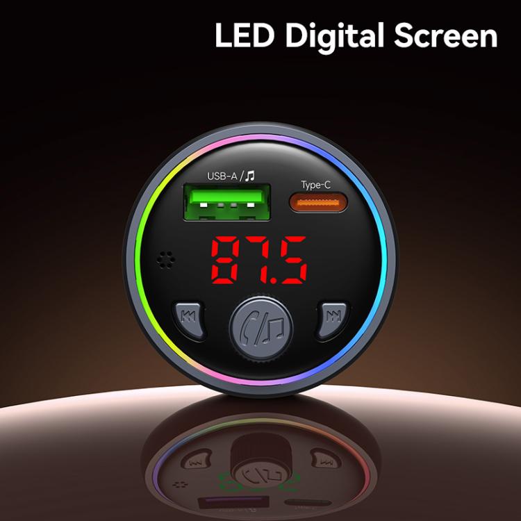 USAMS CC328 30W USB and Type-C Car Fast Charger Digital Display Bluetooth FM, CC328