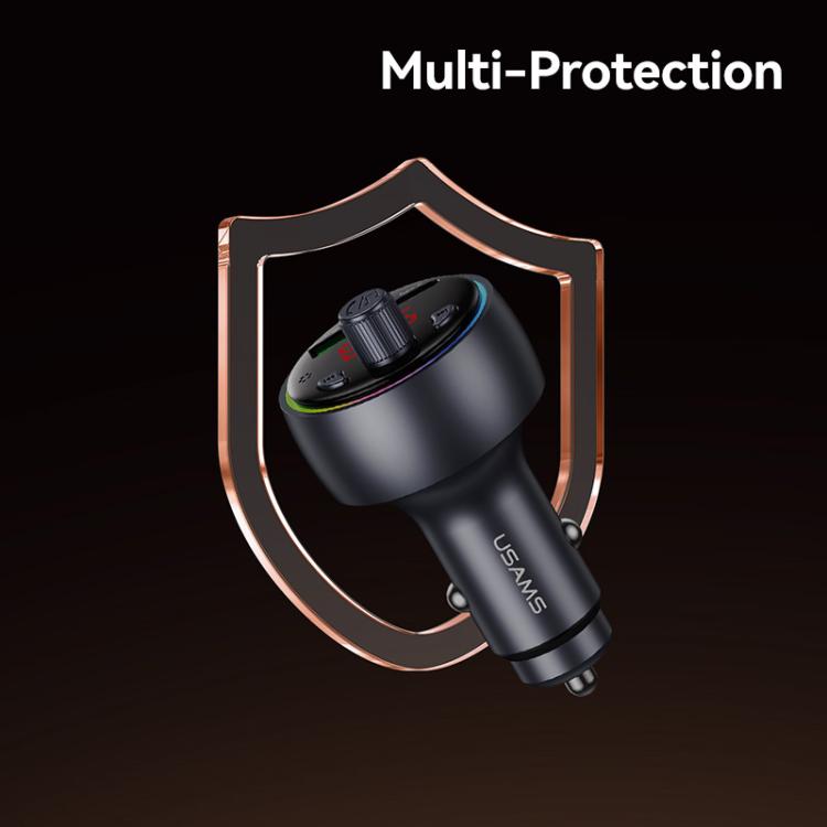 USAMS CC328 30W USB and Type-C Car Fast Charger Digital Display Bluetooth FM, CC328