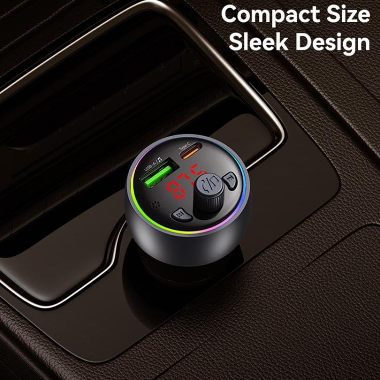 USAMS CC328 30W USB and Type-C Car Fast Charger Digital Display Bluetooth FM, CC328