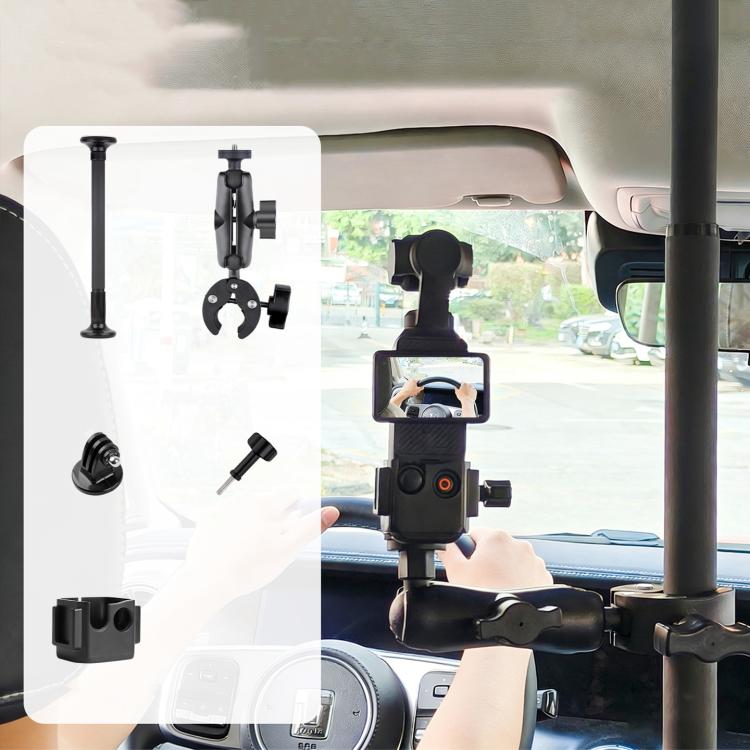 In-Car Camera Adjustable Mount Support Pole Extension Rod, 52-81.5cm Basic, 70-121cm Extended, Basic 4 in 1 Set with Crab Clip, Extend 4 in 1 Set with Crab Clip, Basic 5 in 1 Set with Clip Pocket Frame, Extend 5 in 1 Set with Clip Pocket Frame         ...