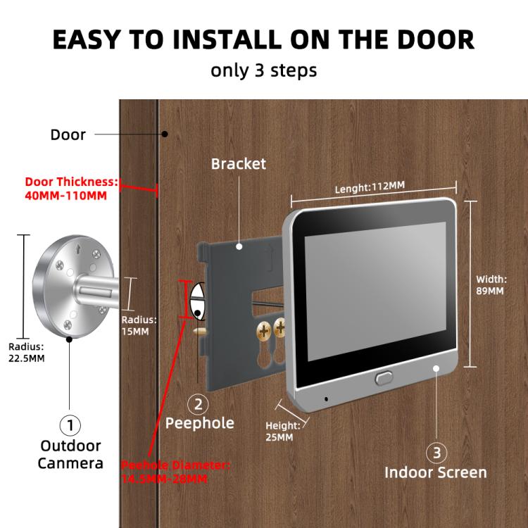 RH-PD9 4.3 inch HD Screen Microwave Radar Motion Detection Peephole WiFi Video Doorbell, RH-PD9