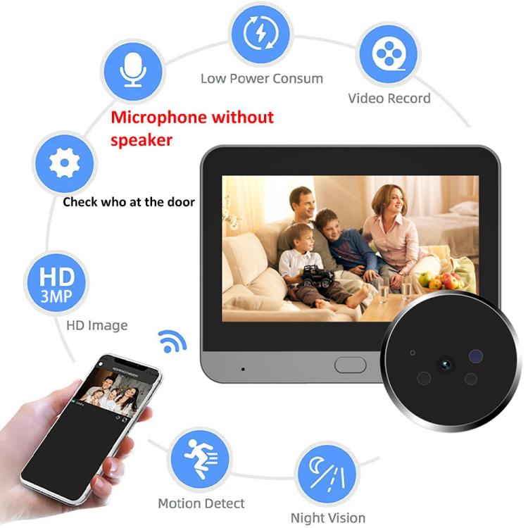RH-PD9 4.3 inch HD Screen Microwave Radar Motion Detection Peephole WiFi Video Doorbell, RH-PD9