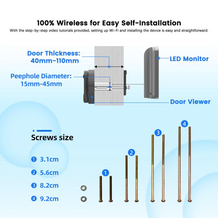 RH-PD8-I 4.3 inch HD Screen No Red Spot Night Vision WiFi Video Doorbell, RH-PD8-I