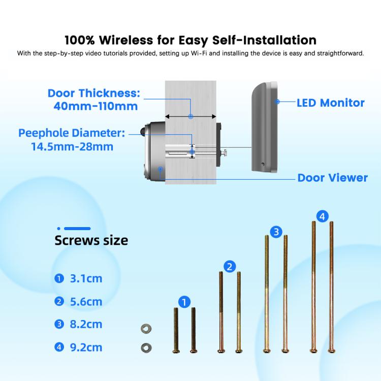 RH-PD10-I 4.3 inch HD Screen Motion Detection Smart WiFi Video Doorbell, RH-PD10-I