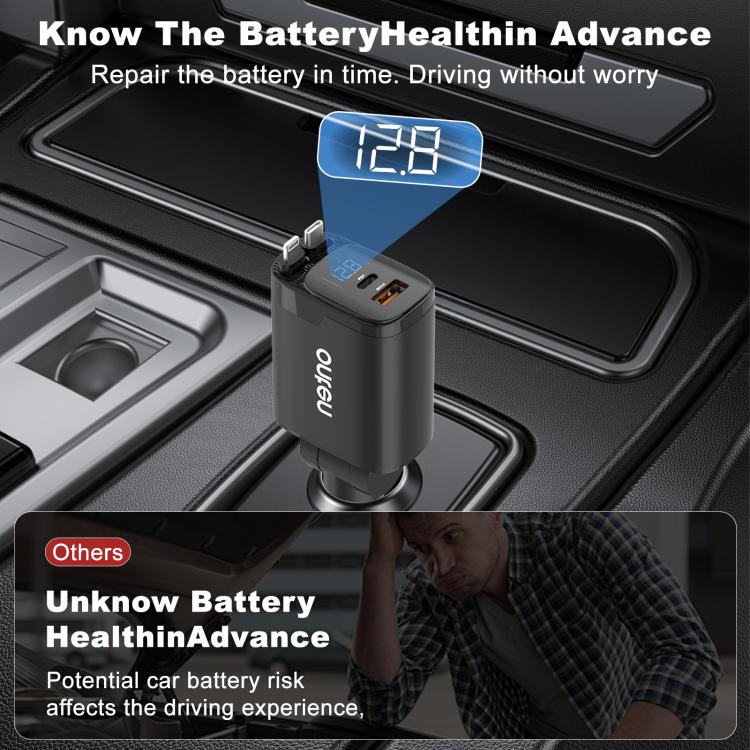 Onten CW72 4 in 1 USB-A and Type-C / USB-C Car Charger with 8 Pin and Type-C / USB-C Retractable Cable