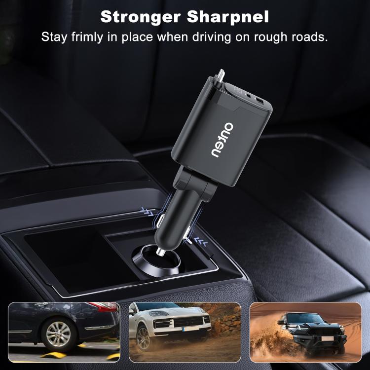 Onten CW72 4 in 1 USB-A and Type-C / USB-C Car Charger with 8 Pin and Type-C / USB-C Retractable Cable