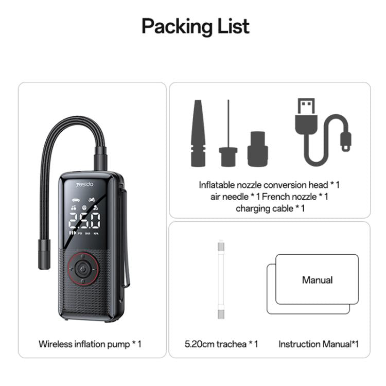 Yesido VC17 HD LED Display 85W Cordless Air Pump Car Tires Inflator, VC17