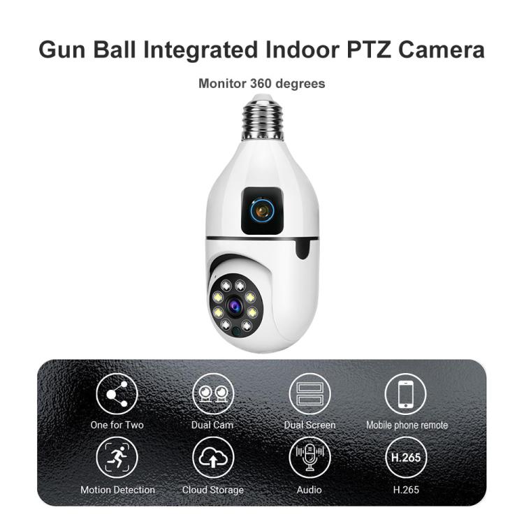 V380 Pro 4MP Full-Color Dual-Lens 2.4GHz WiFi Wireless E27 Socket Bulb Night Vision PTZ Camera