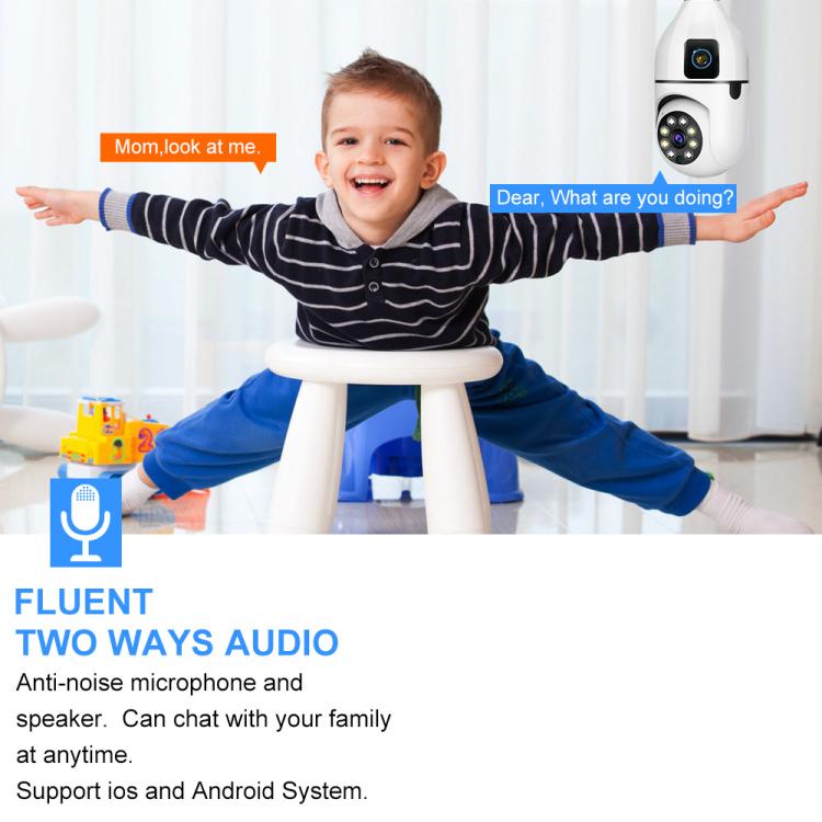 V380 Pro 4MP Full-Color Dual-Lens 2.4GHz WiFi Wireless E27 Socket Bulb Night Vision PTZ Camera