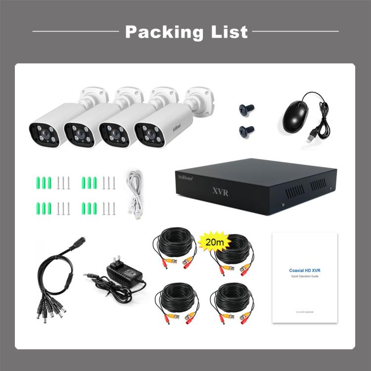 SriHome NVS007-AHD006B 2MP HD 4-CH XVR NVR Camera Network Video Recorder Kit, EU Plug, US Plug, UK Plug, AU Plug