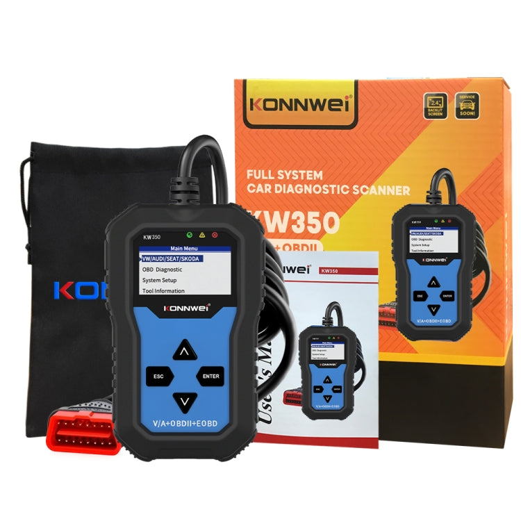 KONNWEI KW350 OBDII 12V Car Diagnostics Detector Scanner with 2 inch Black And White Display Screen V007 for Audi / Volkswagen, KW350