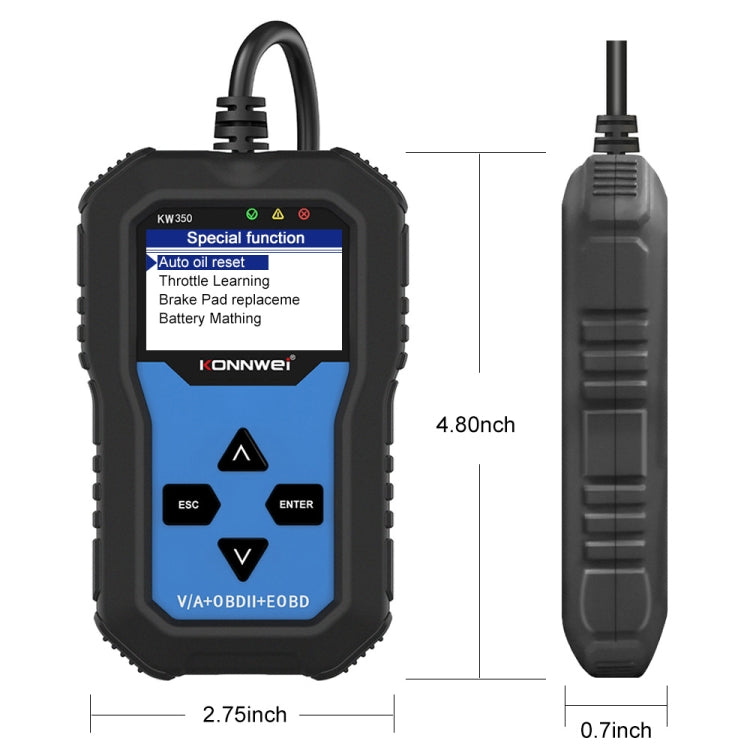 KONNWEI KW350 OBDII 12V Car Diagnostics Detector Scanner with 2 inch Black And White Display Screen V007 for Audi / Volkswagen, KW350