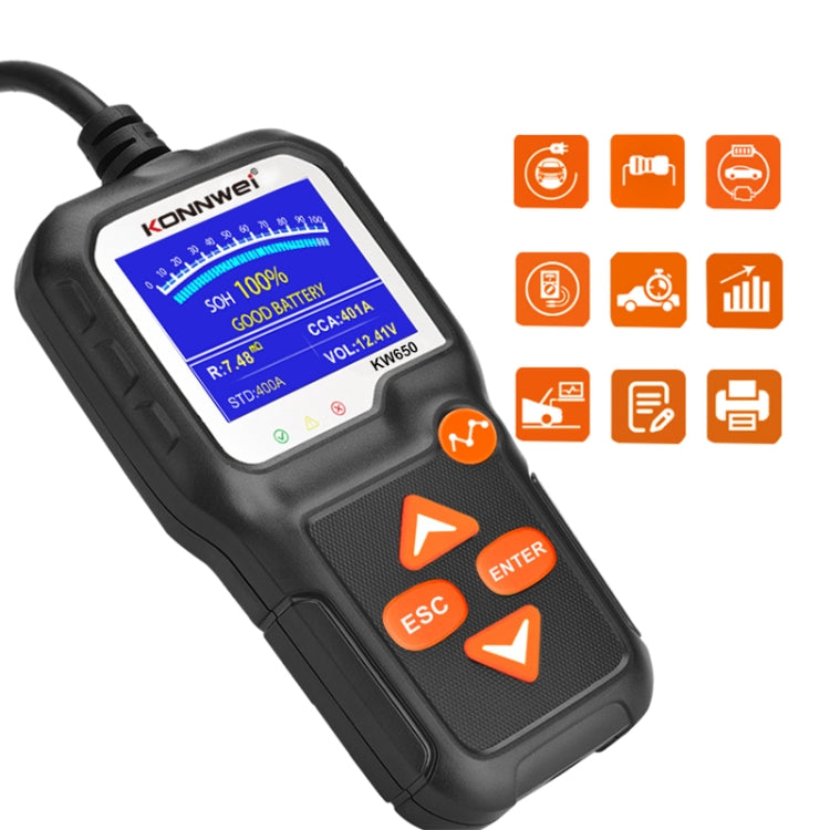 KONNWEI KW650 6V- 12V Car Motorcycle Battery Lawn Mower Detector with 2.4 inch Color Display & Waveform Graph, KW650