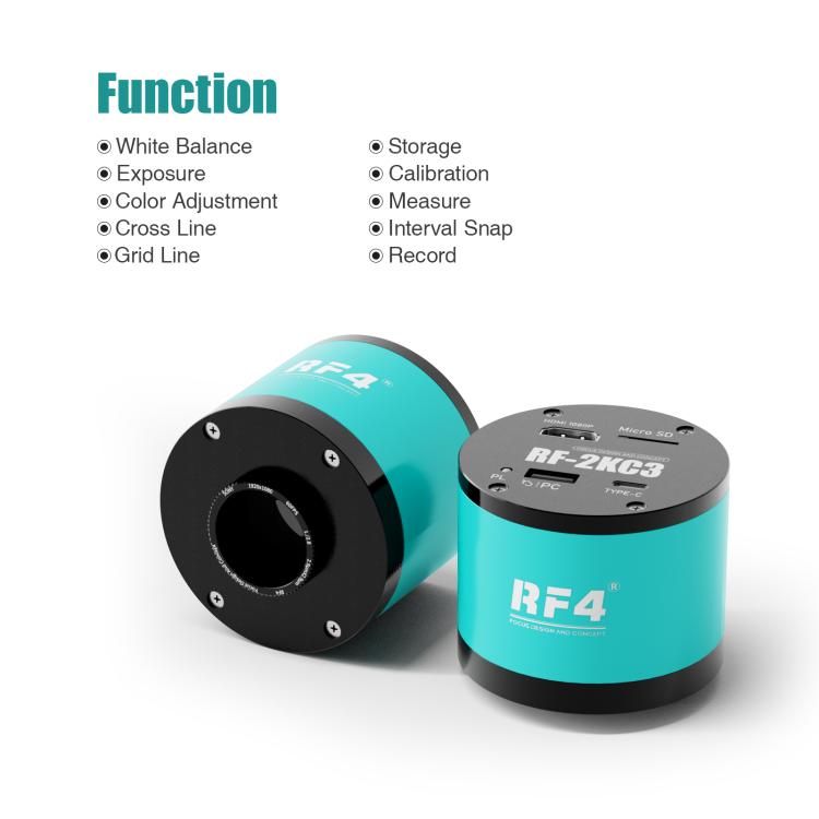 RF4 RF-2KC3 2K HD High-Resolution Adjustable Camera for Trinocular Stereo Microscope, RF-2KC3