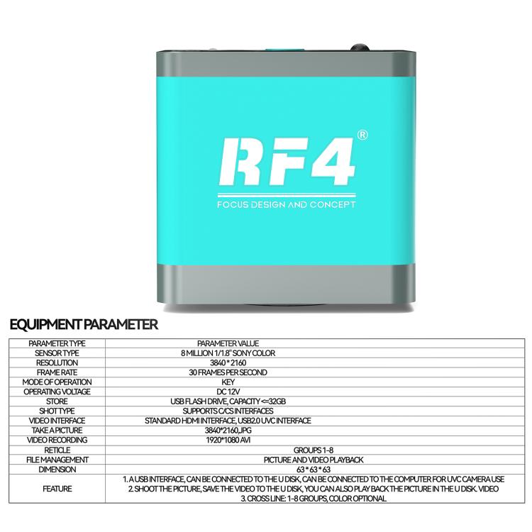 RF4 RF-4KC7 Large-Field 4K HD High-Resolution Adjustable Camera for Trinocular Stereo Microscope, RF-4KC7
