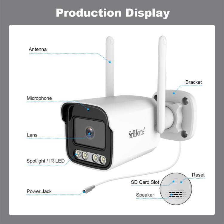 Srihome SH065 5MP Outdoor Security HD Camera, Supports Two-Way Audio and Color Night Vision, SH065