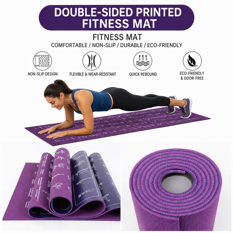 PVC Double-Sided Printed Fitness Training Non-slip Yoga Mat, 4mm