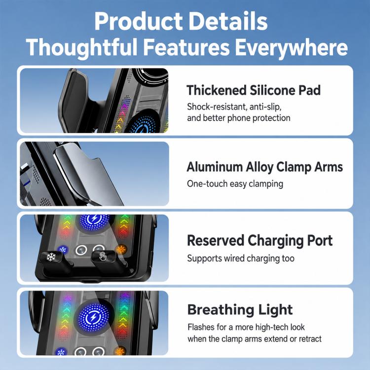A1 Magnetic Cooling 15W Wireless Fast Charger Car Air Outlet Holder, Bracket + Air Vent Clip + Suction Cup, Bracket