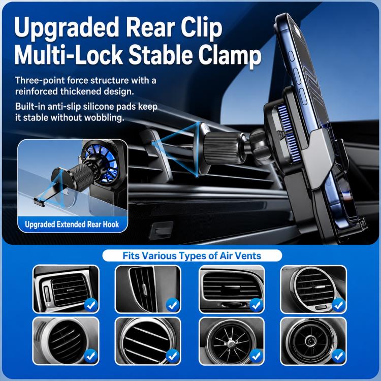 A1 Magnetic Cooling 15W Wireless Fast Charger Car Air Outlet Holder, Bracket + Air Vent Clip + Suction Cup, Bracket