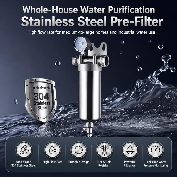 304 Stainless Steel Whole House Pre-Filter Water Purifier, 25-ton Clamp with 1.5 inch, 25-ton Clamp with 1 inch, 25-ton Clamp with 2 inch, 4-ton 1 inch Threaded Screw, 4-ton Threaded 4-point, 4-ton Threaded 6-point, 8-ton 1 inch Threaded Screw         ...