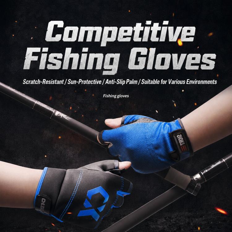 1 Pair 3 Finger Cut Off Anti Slip Breathable Fishing Gloves Outdoor Sun Protection Fishing Gear, Thin-Black, Thin-Blue, Thicken-Red, Thicken-Grey, Thicken-Yellow, Thicken-Blue