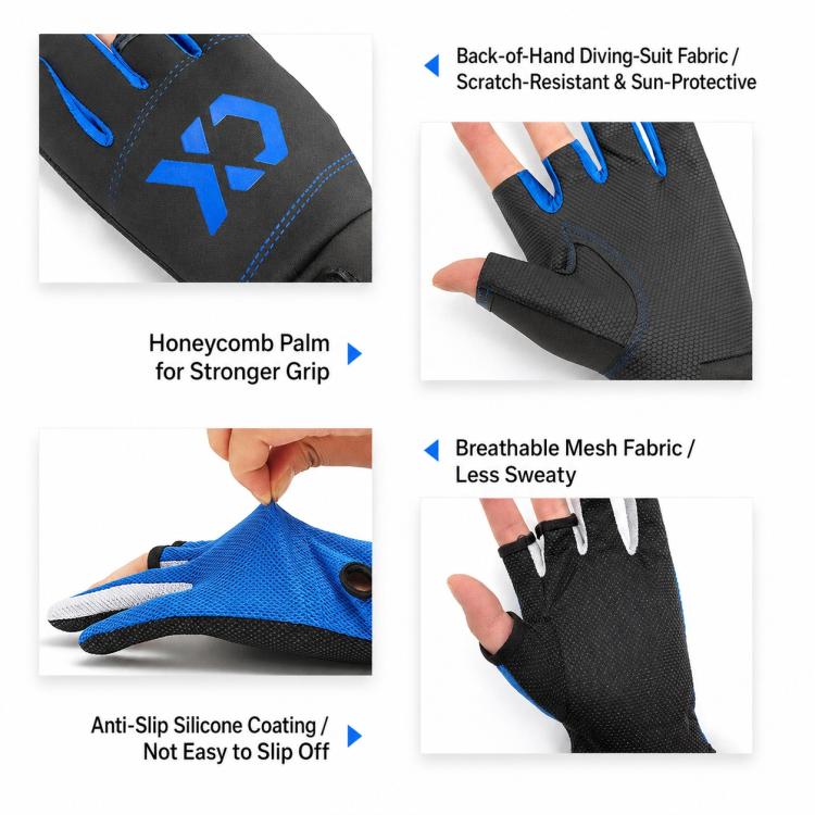 1 Pair 3 Finger Cut Off Anti Slip Breathable Fishing Gloves Outdoor Sun Protection Fishing Gear, Thin-Black, Thin-Blue, Thicken-Red, Thicken-Grey, Thicken-Yellow, Thicken-Blue
