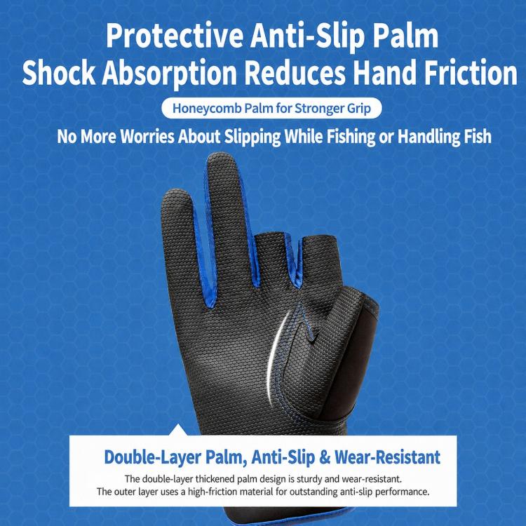 1 Pair 3 Finger Cut Off Anti Slip Breathable Fishing Gloves Outdoor Sun Protection Fishing Gear, Thin-Black, Thin-Blue, Thicken-Red, Thicken-Grey, Thicken-Yellow, Thicken-Blue