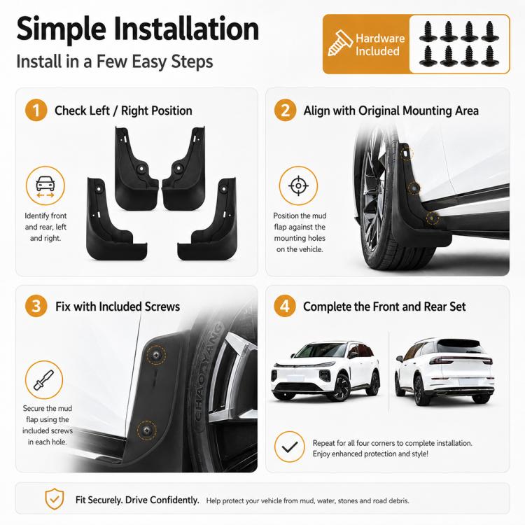 4pcs/Set Car Wheel Splash Flaps Fender Guard, For Changan NEVO Q07 2025