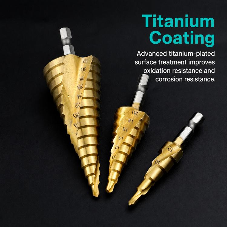 Hexagonal Shank Metal High-speed Steel Pagoda Drill Bit, 15 Stage Spiral Step Drill, 3pcs 5-9 Stage Straight Groove, 3pcs 5-15 Stage Spiral Groove, 3pcs 5-15 Stage Straight Drilling, 3pcs 5-9 Stage Sharp Straight Drill, 11 Stage Straight Drill