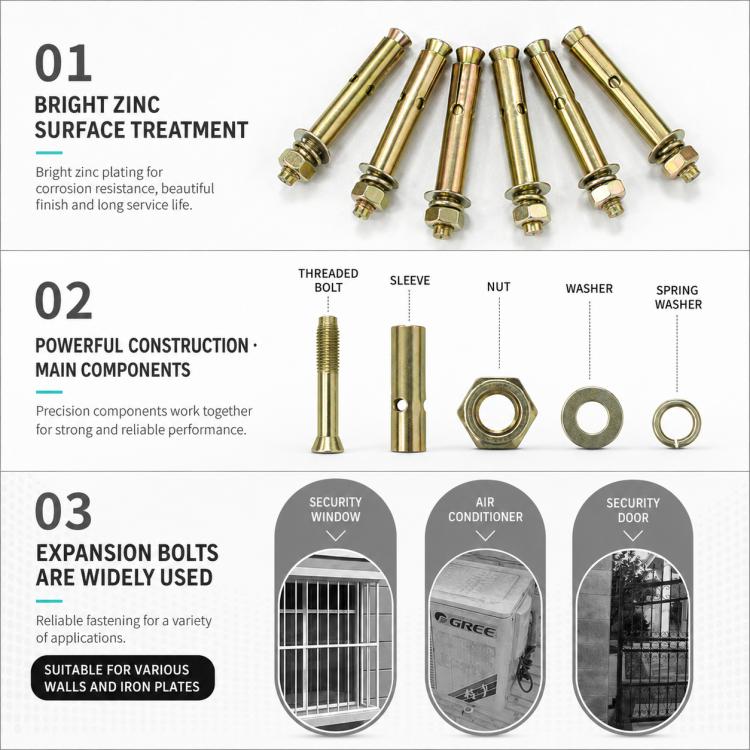 Multipurpose Metal Screw Hardware Fasteners, 100pcs M6x60mm Zinc-Plated Expansion Bolt, 100 Sets Self-Tapping Screws 4x16mm, 100 Sets Black Self-Tapping Screws 4x16mm, 20 Sets Screws+Expansion Tube, 50 Sets Handle Screws 4x22mm