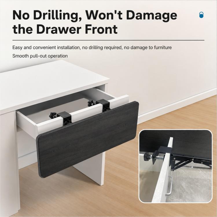 No-Drill Clamp-On Desktop Extension Tray Board Support Bracket, Regular Folding Style, Large Clip Folding Style, Regular Slide Rail Style, Adjustable Slide Rail Style, Rotatable Slide Rail Style, Drawer Clip Folding Style