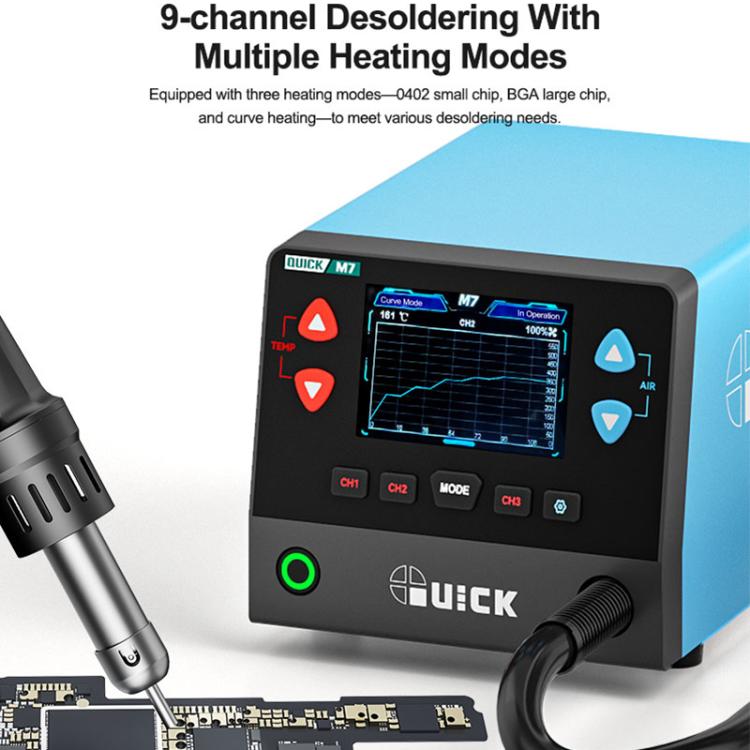 QUICK M7 1000W 9-Channel HD Digital Display Intelligent Hot Air Gun Desoldering Station, EU Plug, AU Plug, UK Plug, US Plug