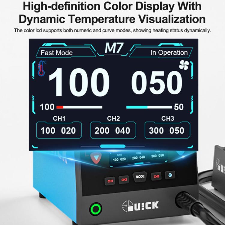 QUICK M7 1000W 9-Channel HD Digital Display Intelligent Hot Air Gun Desoldering Station, EU Plug, AU Plug, UK Plug, US Plug
