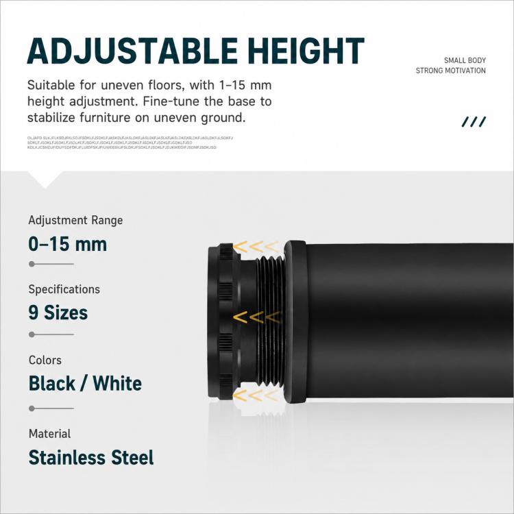 Stainless Steel Adjustable Furniture Support Legs for Sofas and Coffee Tables, 50x50mm, 50x60mm, 50x80mm, 50x100mm, 50x120mm, 50x150mm, 50x180mm, 50x200mm, 50x250mm