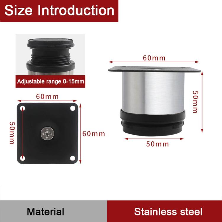 Brushed Stainless Steel Furniture Support Legs for Sofas and Coffee Tables, 50mm, 60mm, 80mm, 100mm, 120mm, 150mm, 200mm, 250mm, 300mm, 350mm, 400mm, 450mm, 500mm