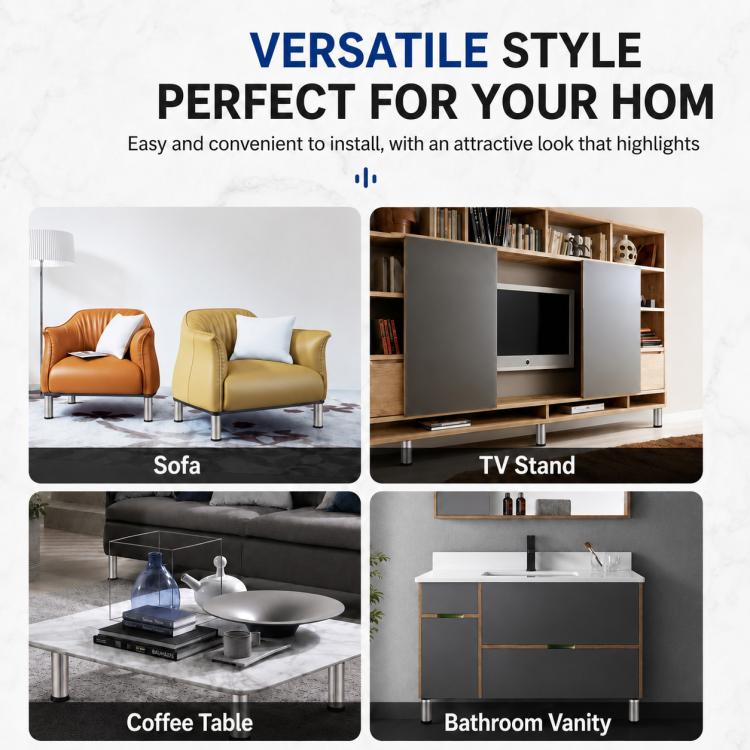 Brushed Stainless Steel Furniture Support Legs for Sofas and Coffee Tables, 50mm, 60mm, 80mm, 100mm, 120mm, 150mm, 200mm, 250mm, 300mm, 350mm, 400mm, 450mm, 500mm