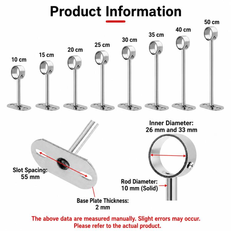 Fits 32mm Round Tubes Stainless Steel Flange-Mount Bracket for Clothes Drying Rod, 100mm, 150mm, 200mm, 250mm, 300mm, 350mm, 400mm, 500mm