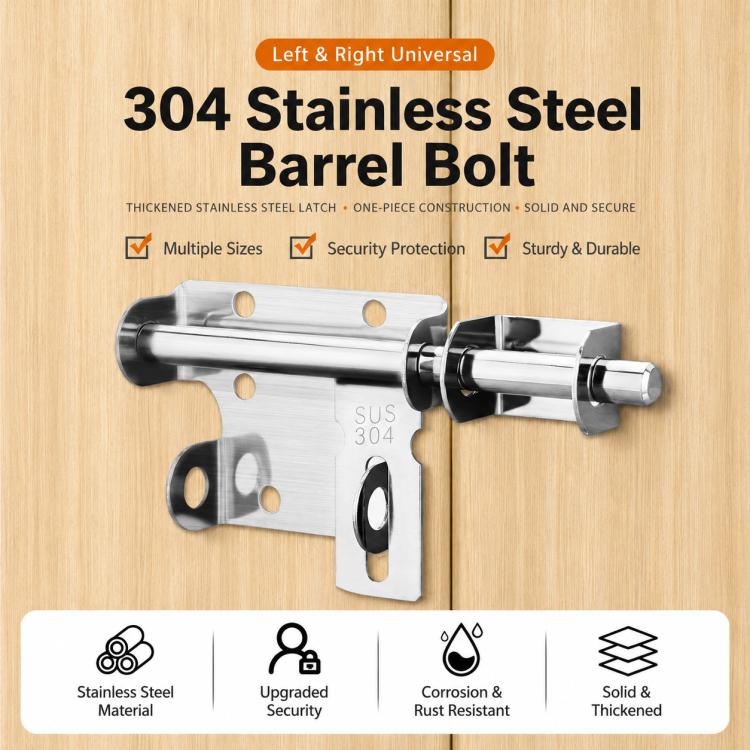 201 Stainless Steel Ball Handle Slide Bolt Latch Door Lock with Lock Hole, 4 inch, 5 inch, 6 inch, 8 inch, 10 inch, 12 inch