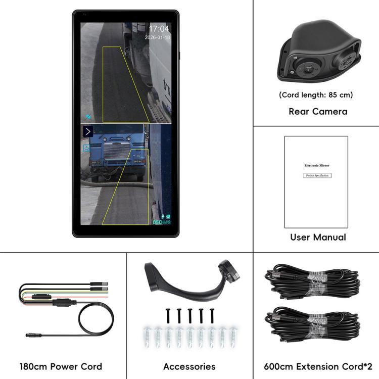 10.36 inch Trucks Electronic Rear-View Mirror Digital HD Wired Touchscreen with BSD DVRs, without Memory Card, with 64GB Memory Card
