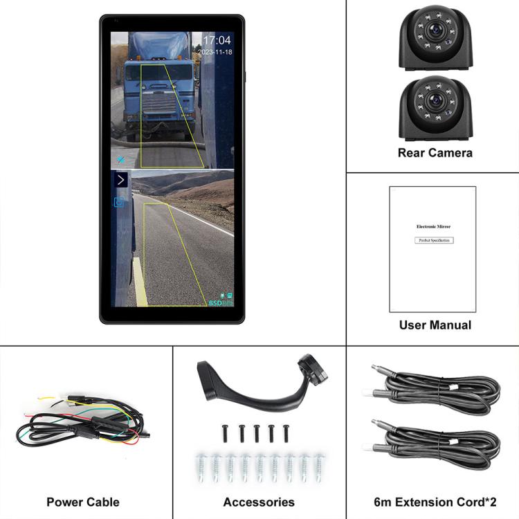 10.36 inch Trucks Electronic Rear-View Mirror Digital HD Wired Touchscreen 2 in 1 Set with BSD DVRs