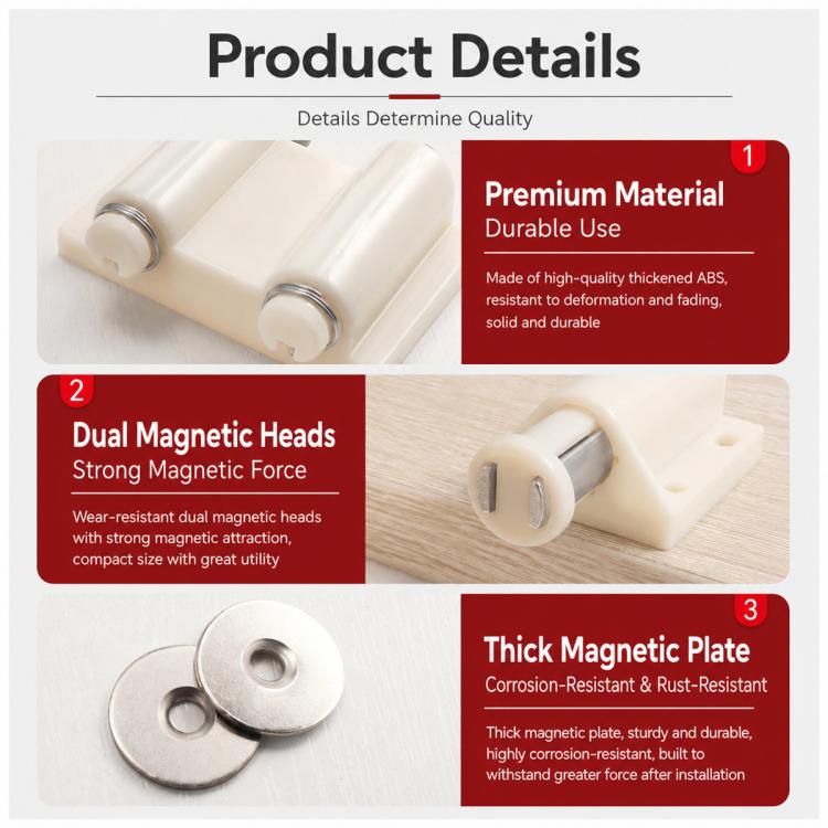 Handle-Free Push-To-Open Cabinet Door Latch, 202 Double Head Style Black, 202 Double Head Style Beige, 201 Single Head Magnetic Style Black, 201 Single Head Magnetic Style Beige, 222 Single Head Magnetic Style Black, 222 Double Head Magnetic Style Blac...