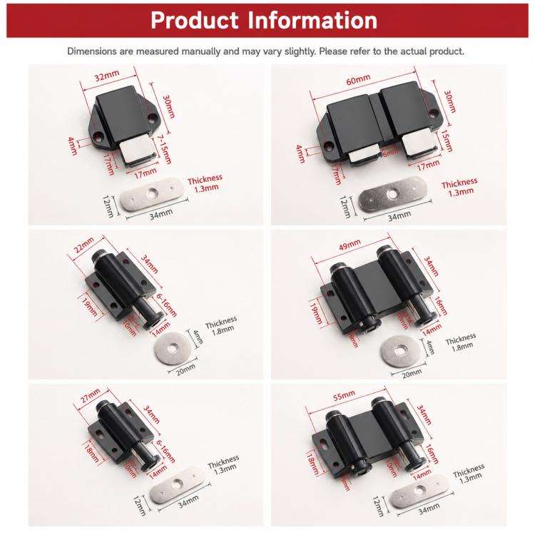 Handle-Free Push-To-Open Cabinet Door Latch, 202 Double Head Style Black, 202 Double Head Style Beige, 201 Single Head Magnetic Style Black, 201 Single Head Magnetic Style Beige, 222 Single Head Magnetic Style Black, 222 Double Head Magnetic Style Blac...