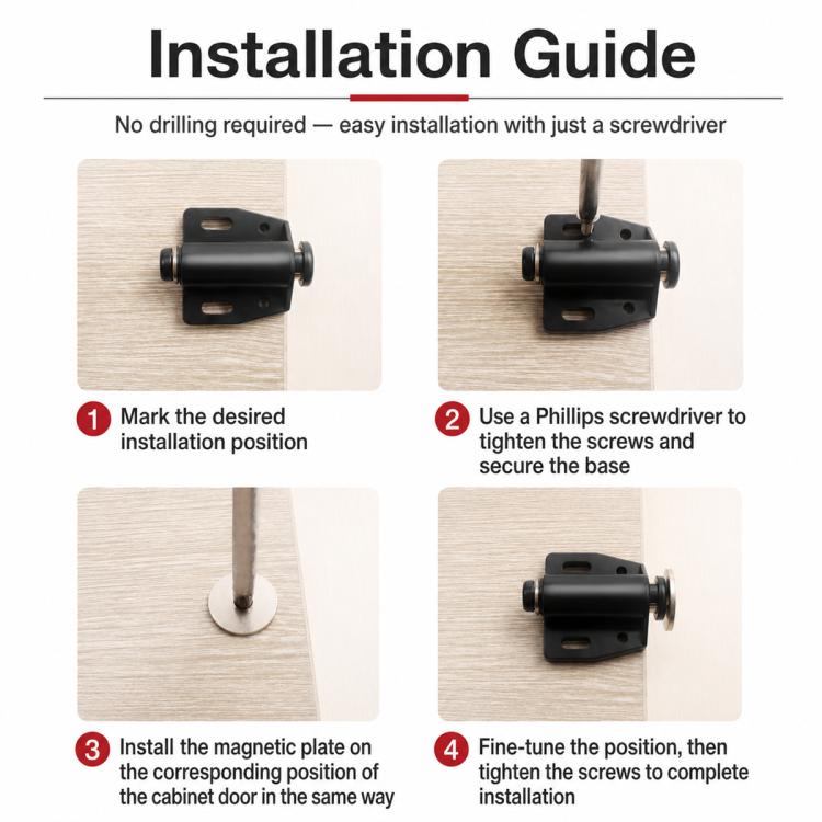 Handle-Free Push-To-Open Cabinet Door Latch, 202 Double Head Style Black, 202 Double Head Style Beige, 201 Single Head Magnetic Style Black, 201 Single Head Magnetic Style Beige, 222 Single Head Magnetic Style Black, 222 Double Head Magnetic Style Blac...