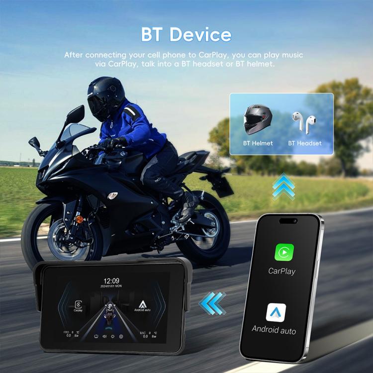 5 inch Landscape-oriented Motorcycle Wireless CarPlay and Android Auto Display Screen Navigator, Standard, with Tire Pressure Sensor