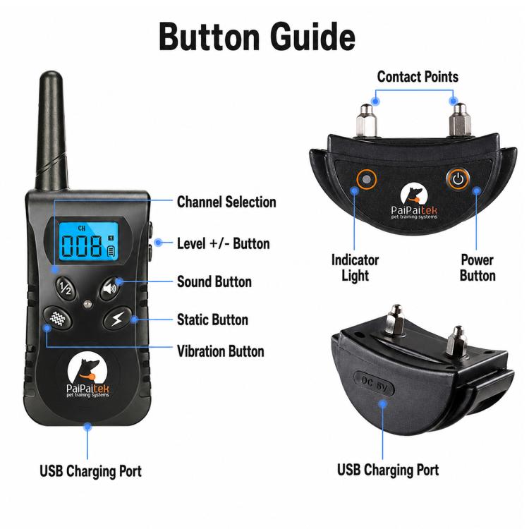 PaiPaitek PD520S Remote Controll Anti Barking Pet Dog Training Collar, PD520S-1, PD520S-2