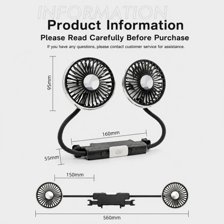 SUITU Car Rear Seats Dual-head USB Electric Cooling Fan, 5-Blade Fan, Rear-seat Headrest, Flexible Hose Fan-Detachable Power Cable, Flexible Hose Fan-Integrated Power Cable, Seat-back Fan