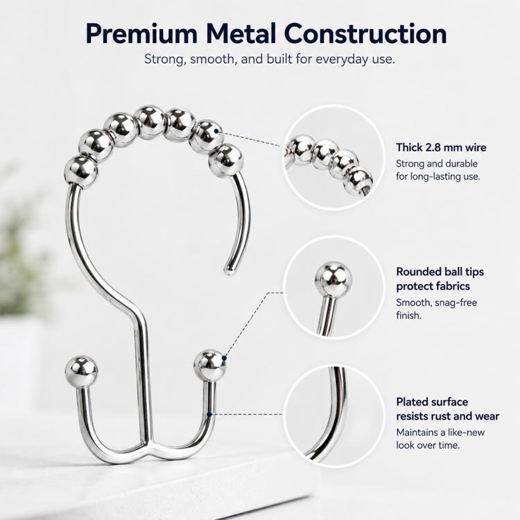 10 PCS/Pack Mountain Shaped Curtain Shower Curtain Metal Hooks, Iron, 201 Stainless Steel, 304 Stainless Steel